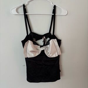 brand new! victoria’s secret black & white silk satin rhinestone strap bow cami